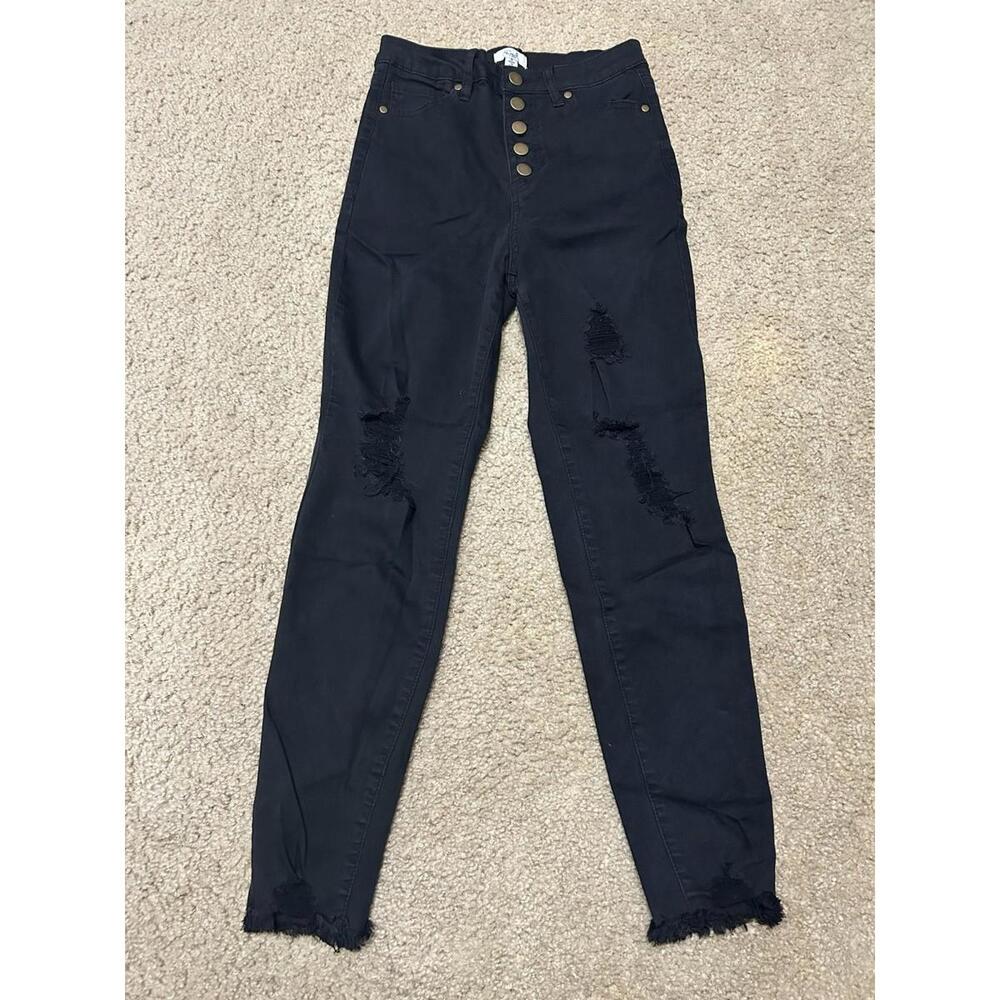 Easel Women’s Skinny Jeans Distressed Stretchy Black Size Small
